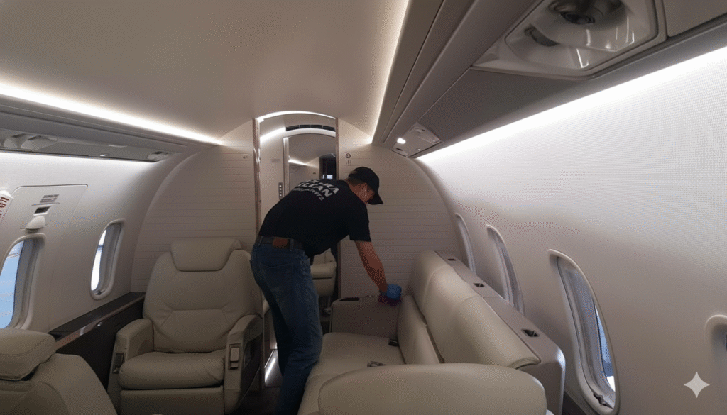 Acondicionamiento y limpieza de asientos de cuero de jets privados