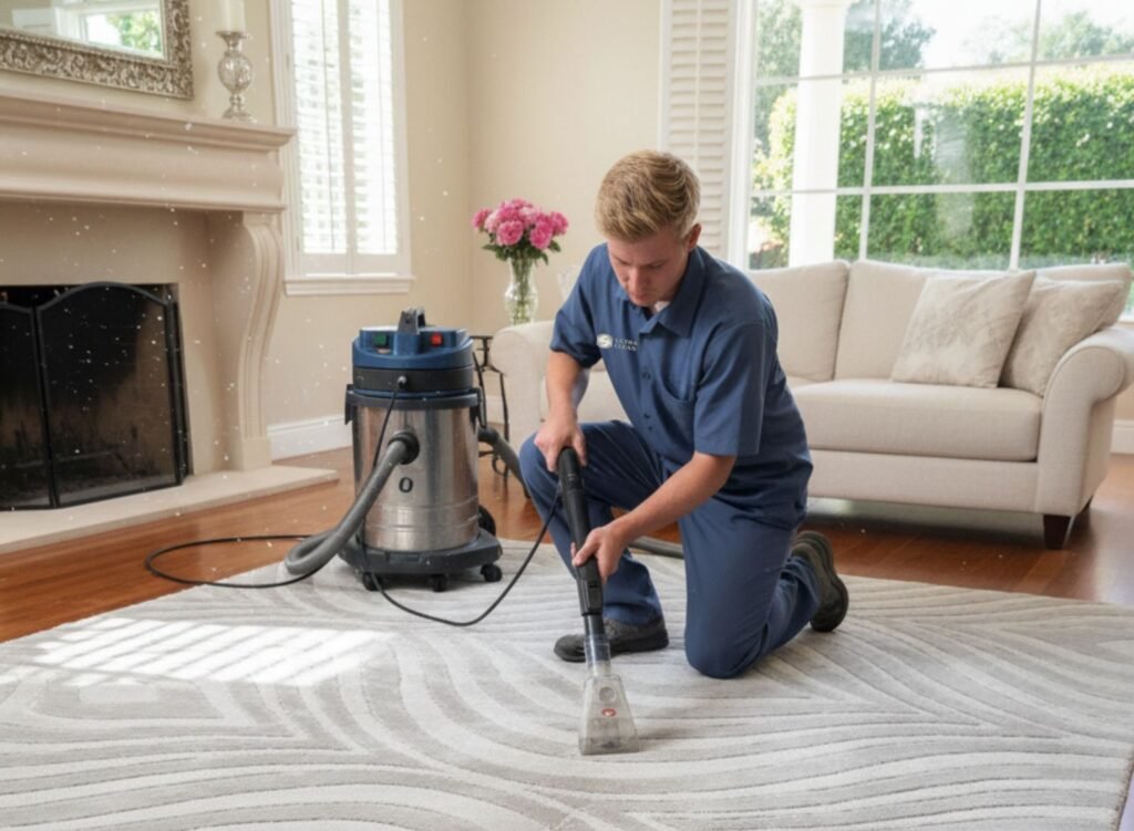 Técnico de Ultra Clean lavando una alfombra